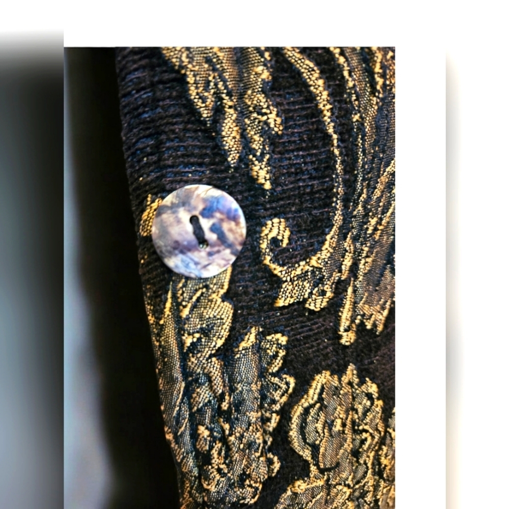 Vintage 1960s Hand-made, heavy fabric Tapestry Gold & Black Floor Length Coat. - Picture 6 of 8